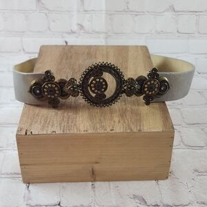 Chico's Women's SM/Med Adjustable Ornate Belt Metallic Gold Bronze